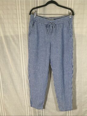 H&M Blue White Striped Cropped Pants Size 8| Preppy Summer Ankle Pants
